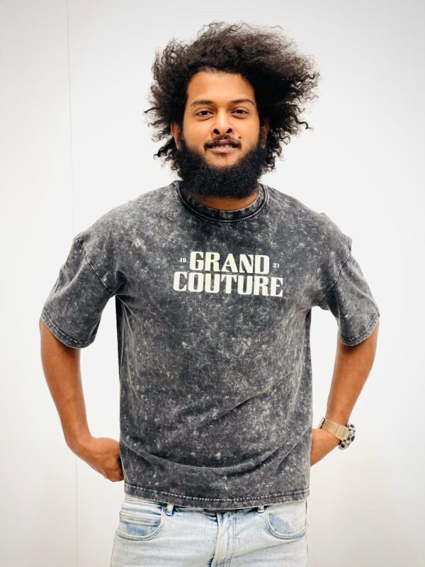 Grand Couture Acid Wash Drop Shoulder T-Shirt