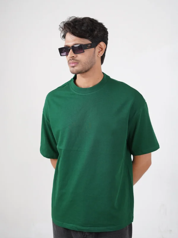 Bottle Green Solid Drop T-Shirt