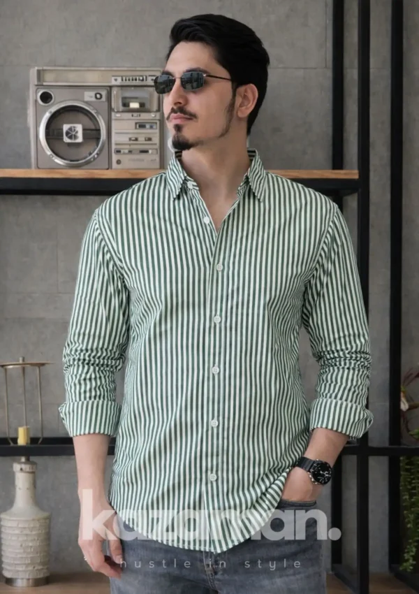 Green Striped Old Money Shirt