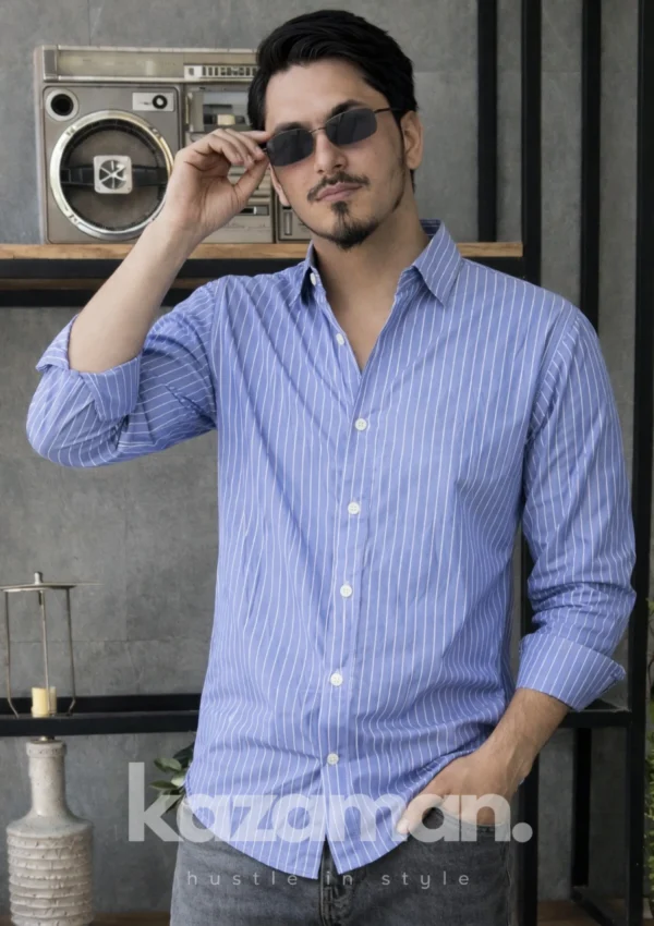 Sky Blue Striped Old Money Shirt  002